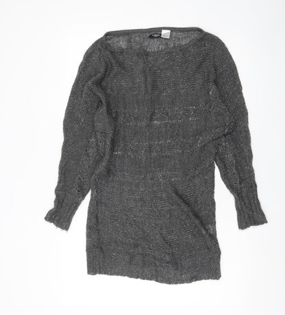Redoute Women’s Grey Metallic Knit Jumper Size 8 Scoop Neck Pullover