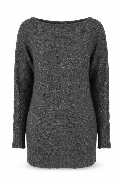 Redoute Women’s Grey Metallic Knit Jumper Size 8 Scoop Neck Pullover