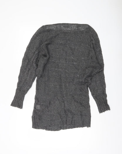 Redoute Women’s Grey Metallic Knit Jumper Size 8 Scoop Neck Pullover