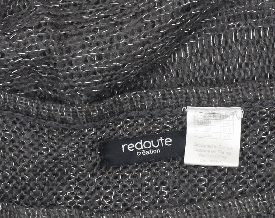 Redoute Women’s Grey Metallic Knit Jumper Size 8 Scoop Neck Pullover