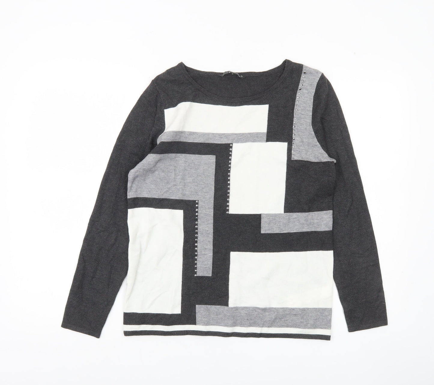 Bonmarché Women’s Black Grey Geometric Pullover Jumper Size 10