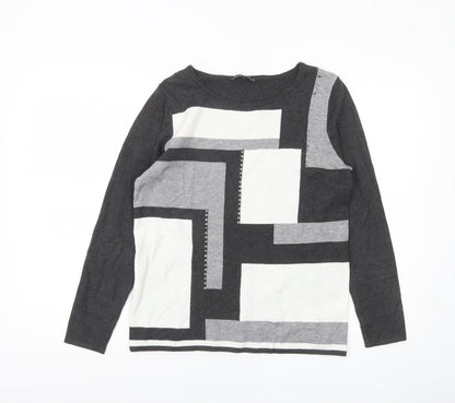 Bonmarché Women’s Black Grey Geometric Pullover Jumper Size 10