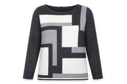 Bonmarché Women’s Black Grey Geometric Pullover Jumper Size 10