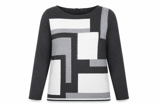Bonmarché Women’s Black Grey Geometric Pullover Jumper Size 10
