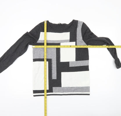 Bonmarché Women’s Black Grey Geometric Pullover Jumper Size 10