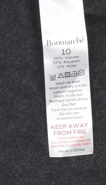 Bonmarché Women’s Black Grey Geometric Pullover Jumper Size 10