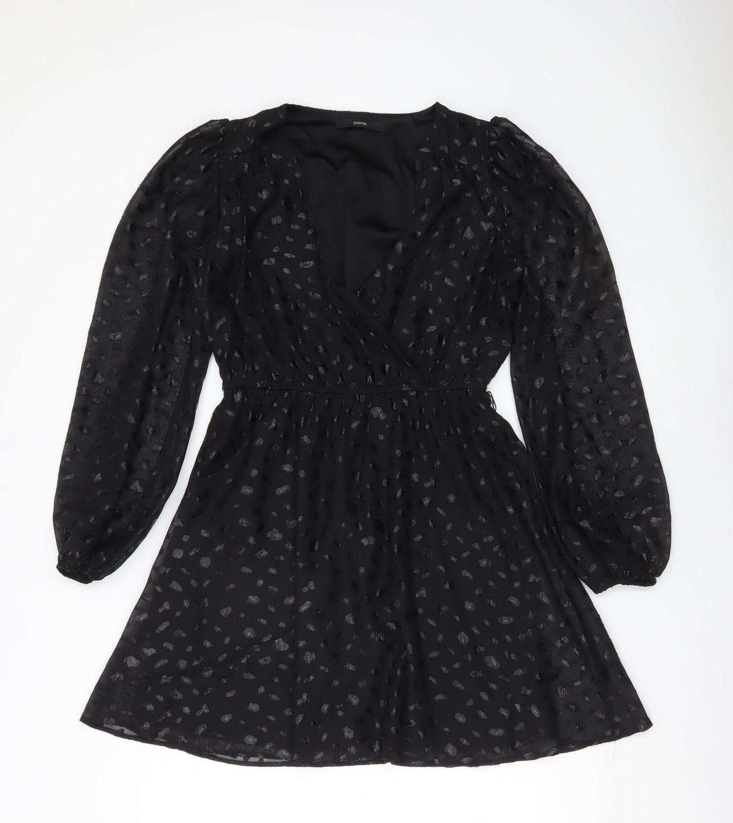 George Women’s Black Size 8 Short Wrap Dress Puff Sleeve