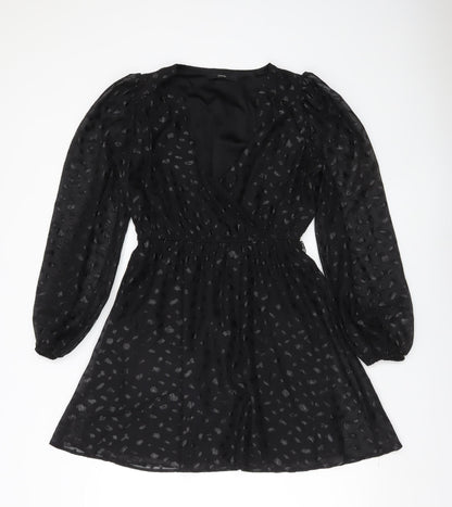 George Women’s Black Size 8 Short Wrap Dress Puff Sleeve