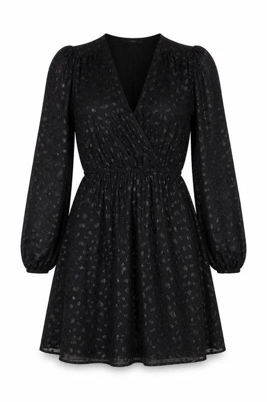 George Women’s Black Size 8 Short Wrap Dress Puff Sleeve