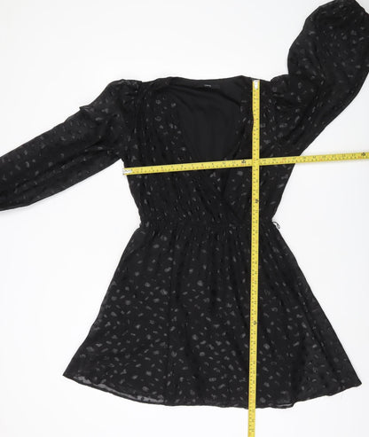 George Women’s Black Size 8 Short Wrap Dress Puff Sleeve