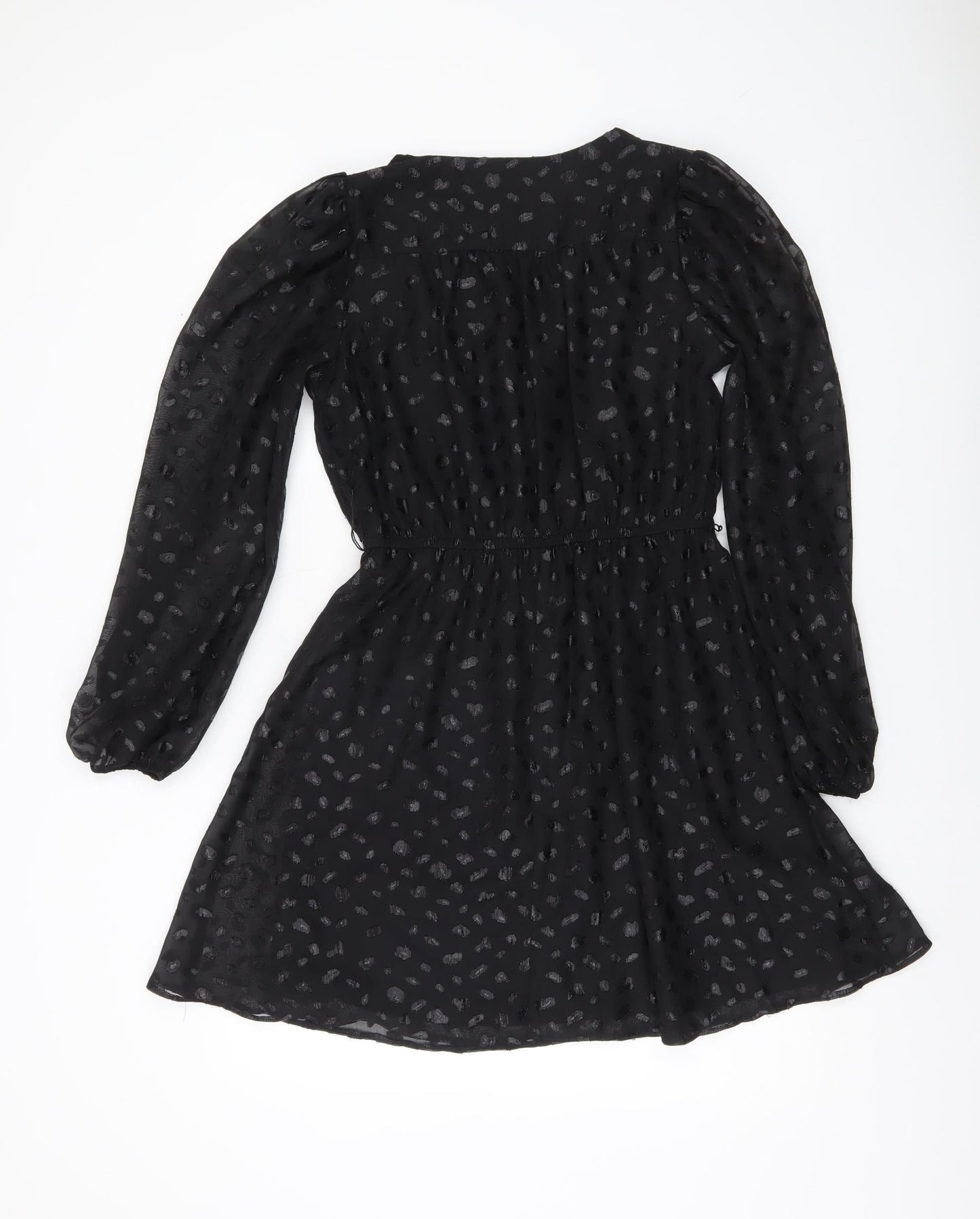George Women’s Black Size 8 Short Wrap Dress Puff Sleeve