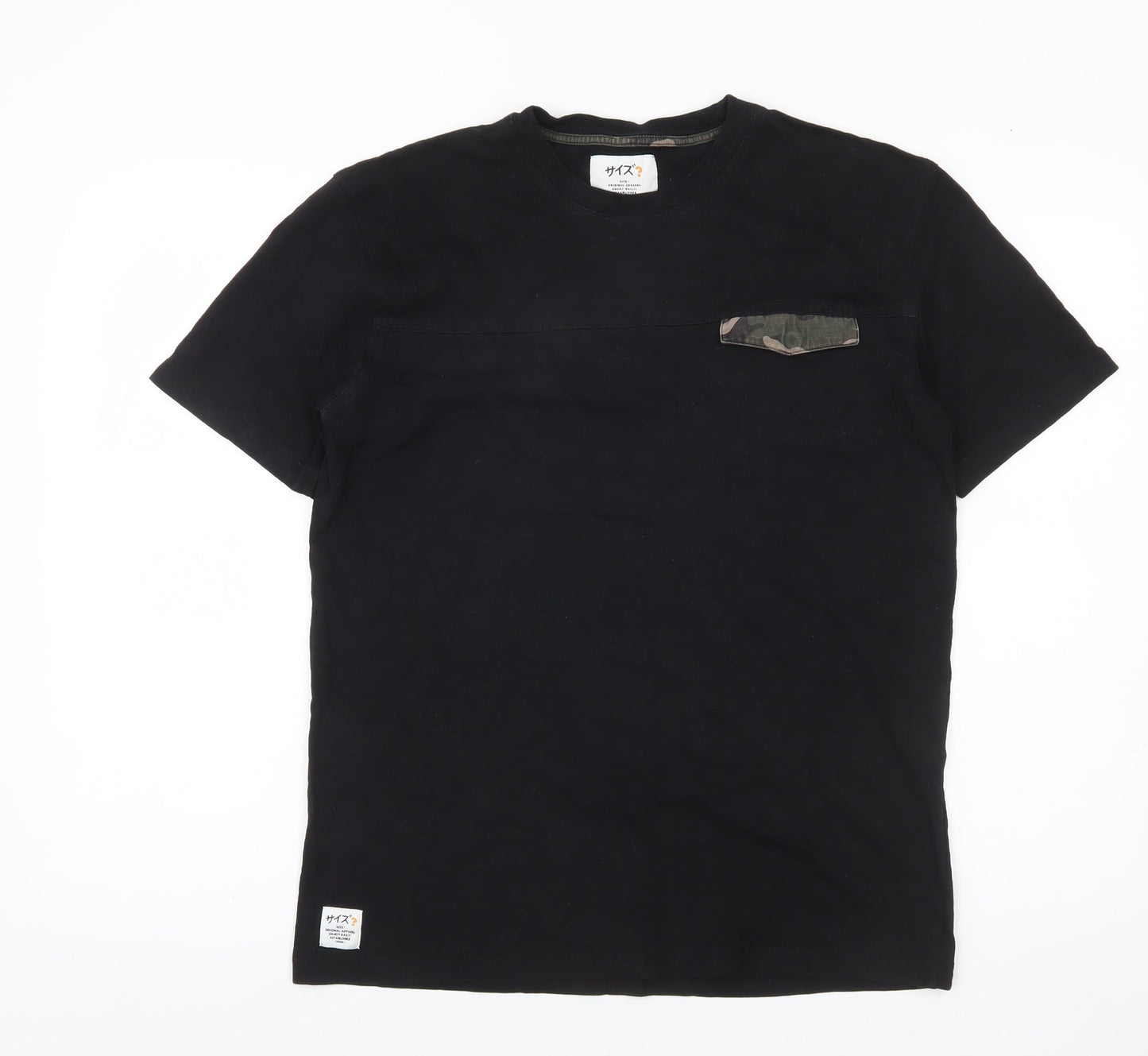 Size? Men's Black Cotton Crew Neck Camouflage Pocket T-Shirt M