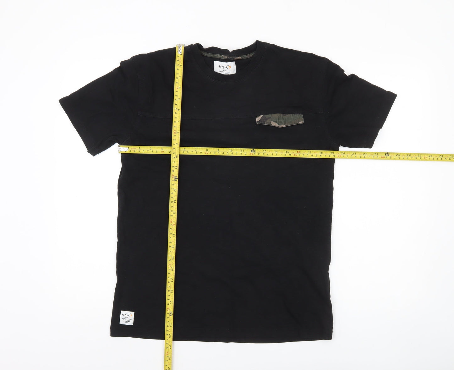 Size? Men's Black Cotton Crew Neck Camouflage Pocket T-Shirt M