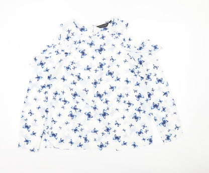 Dorothy Perkins Womens White Butterfly Blouse UK 12 Cold Shoulder Ruffle