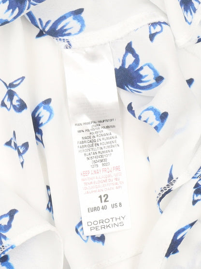Dorothy Perkins Womens White Butterfly Blouse UK 12 Cold Shoulder Ruffle