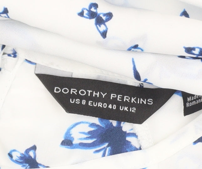 Dorothy Perkins Womens White Butterfly Blouse UK 12 Cold Shoulder Ruffle