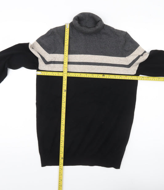 Marks and Spencer Men’s Black Grey Beige Roll Neck Striped Jumper Size S