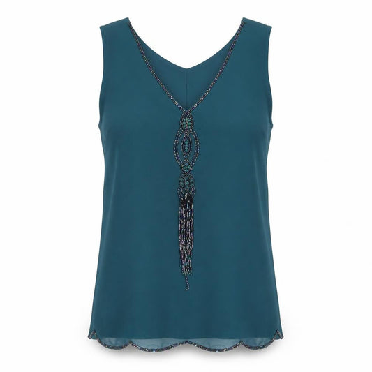 Lakeland Women’s Green Beaded Sleeveless Chiffon Blouse Size 14
