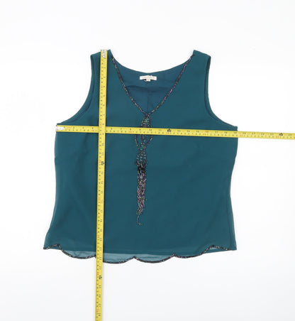 Lakeland Women’s Green Beaded Sleeveless Chiffon Blouse Size 14