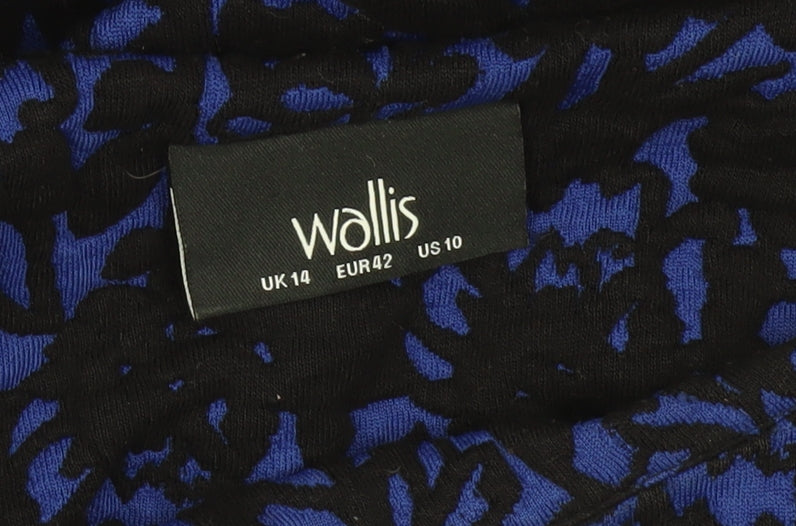 Wallis Womens Blue Black Floral Bodycon Dress UK 14 Short Sleeve Work Party