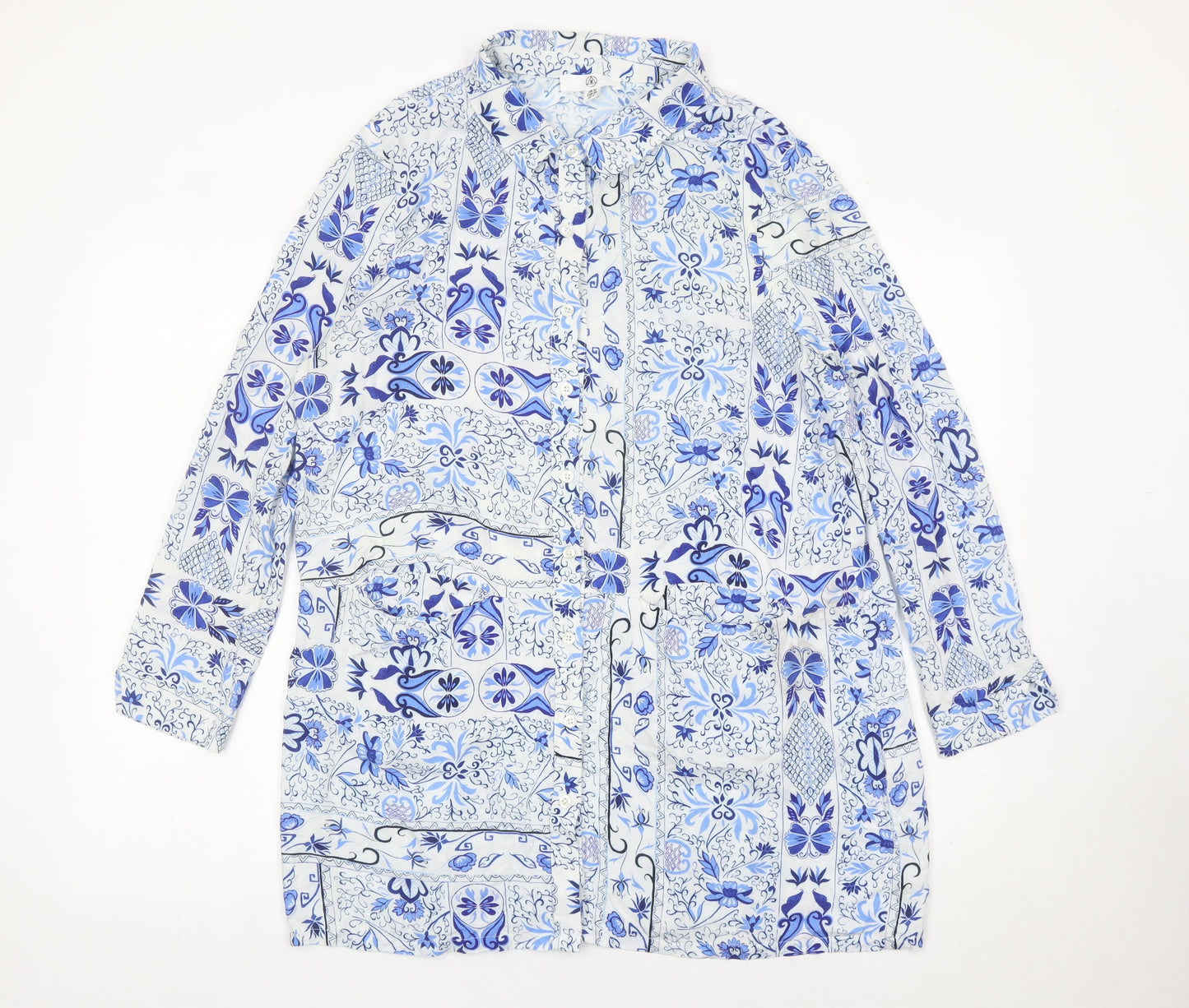 Missguided Womens Blue Bohemian Floral Viscose Tunic Shirt UK 10
