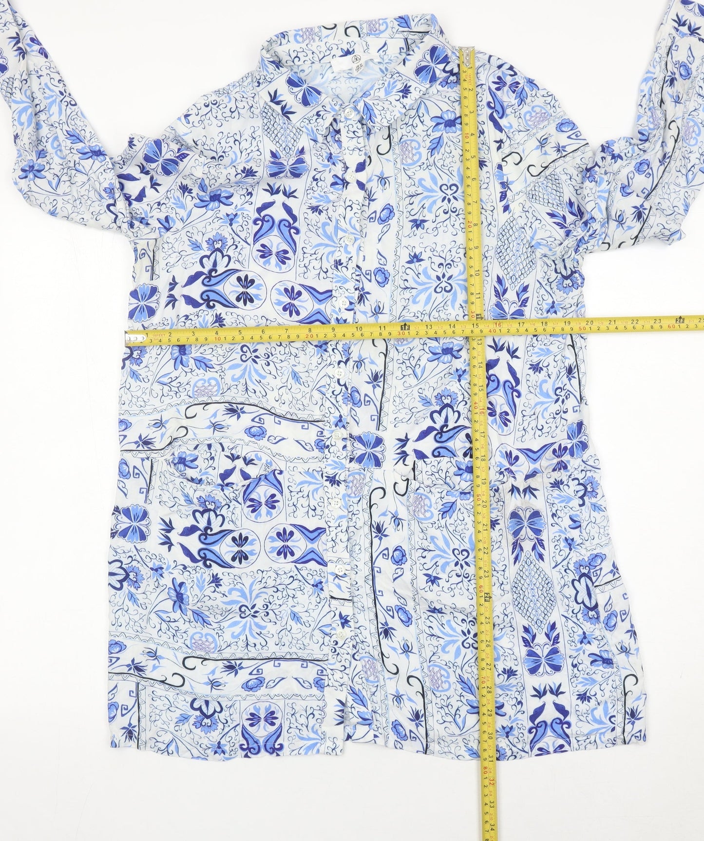 Missguided Womens Blue Bohemian Floral Viscose Tunic Shirt UK 10