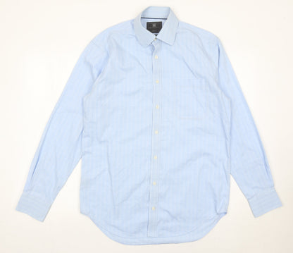 Marks and Spencer Men’s Blue Check Cotton Long Sleeve Shirt 15in 38in Regular Fit