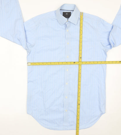 Marks and Spencer Men’s Blue Check Cotton Long Sleeve Shirt 15in 38in Regular Fit