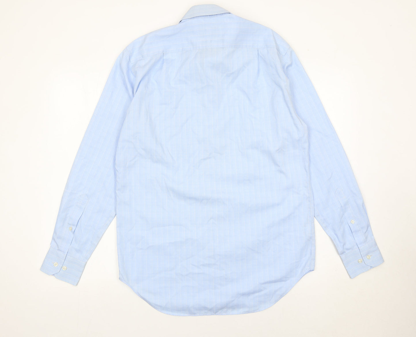 Marks and Spencer Men’s Blue Check Cotton Long Sleeve Shirt 15in 38in Regular Fit