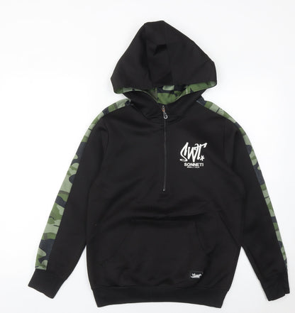 Sonneti Boys Black Camouflage Panel 1/2 Zip Hoodie - Size 12-13 Years