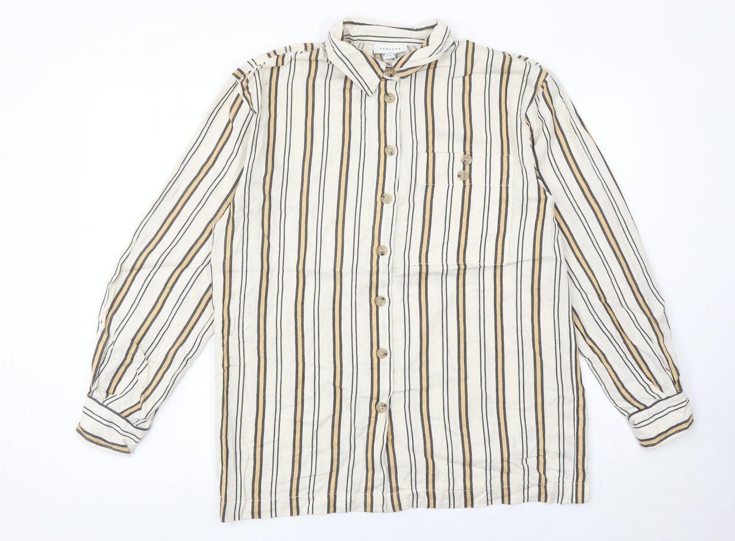 Topshop Women’s Multicoloured Striped Button-Up Shirt Size 8 Long Sleeve