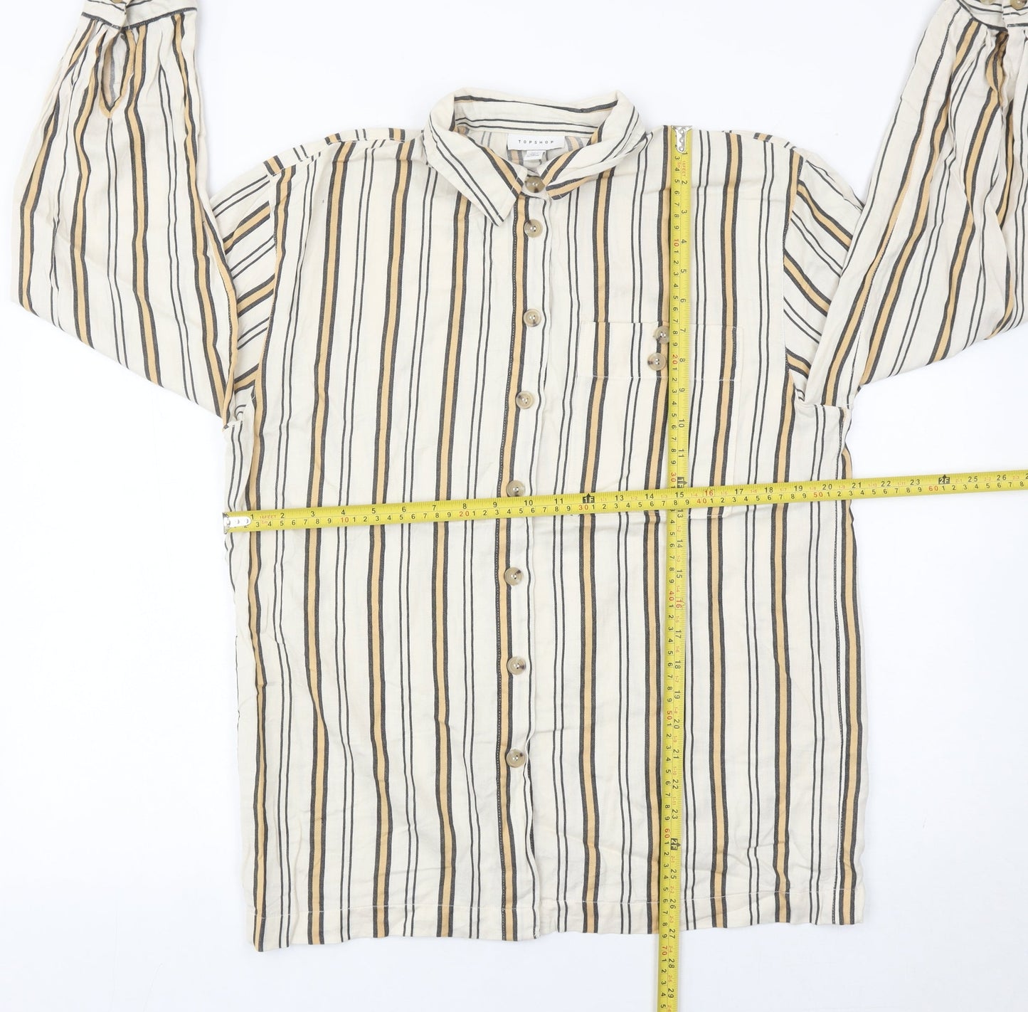 Topshop Women’s Multicoloured Striped Button-Up Shirt Size 8 Long Sleeve