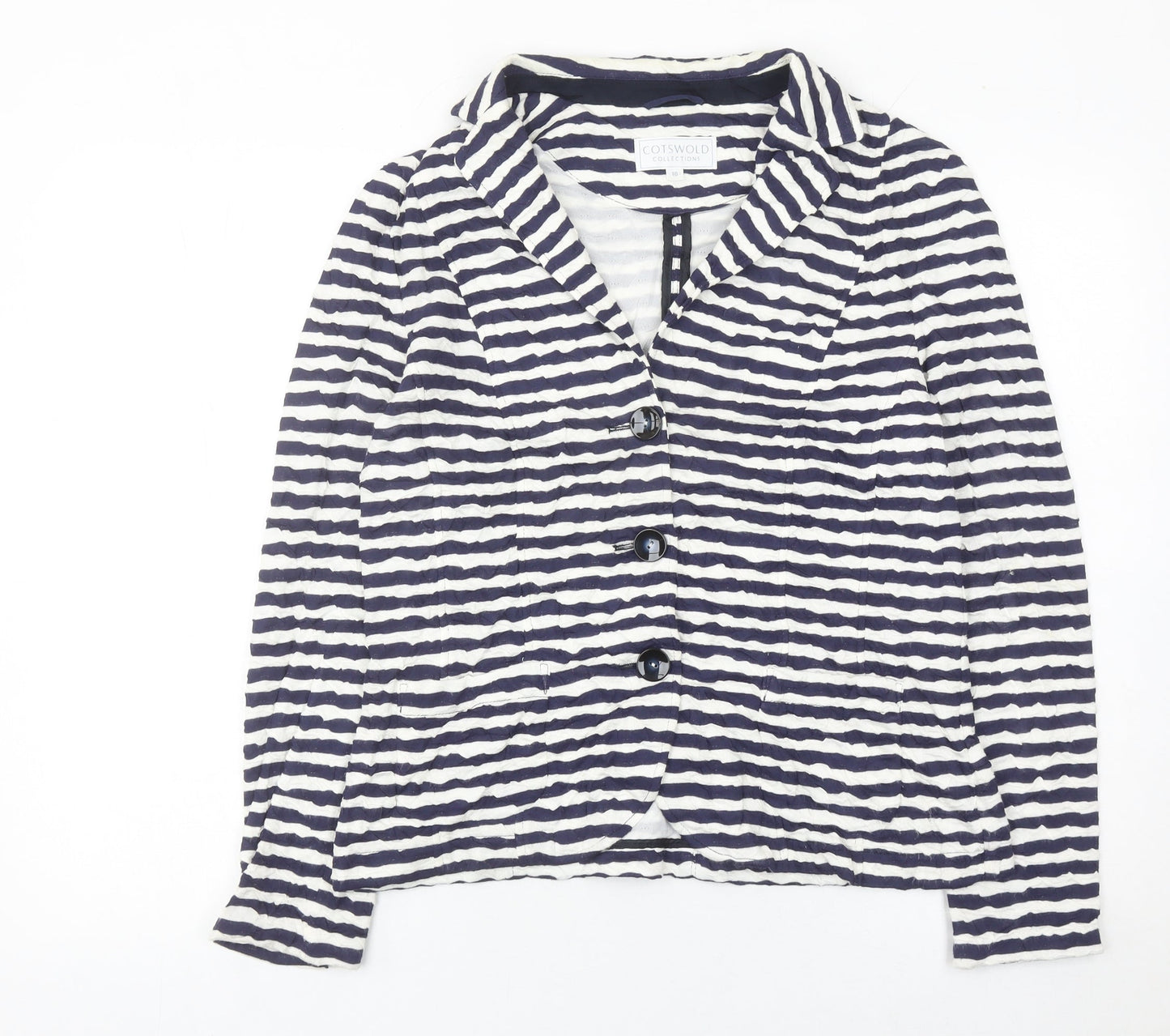 Cotswold Collections Women Blue White Striped Blazer Size 16