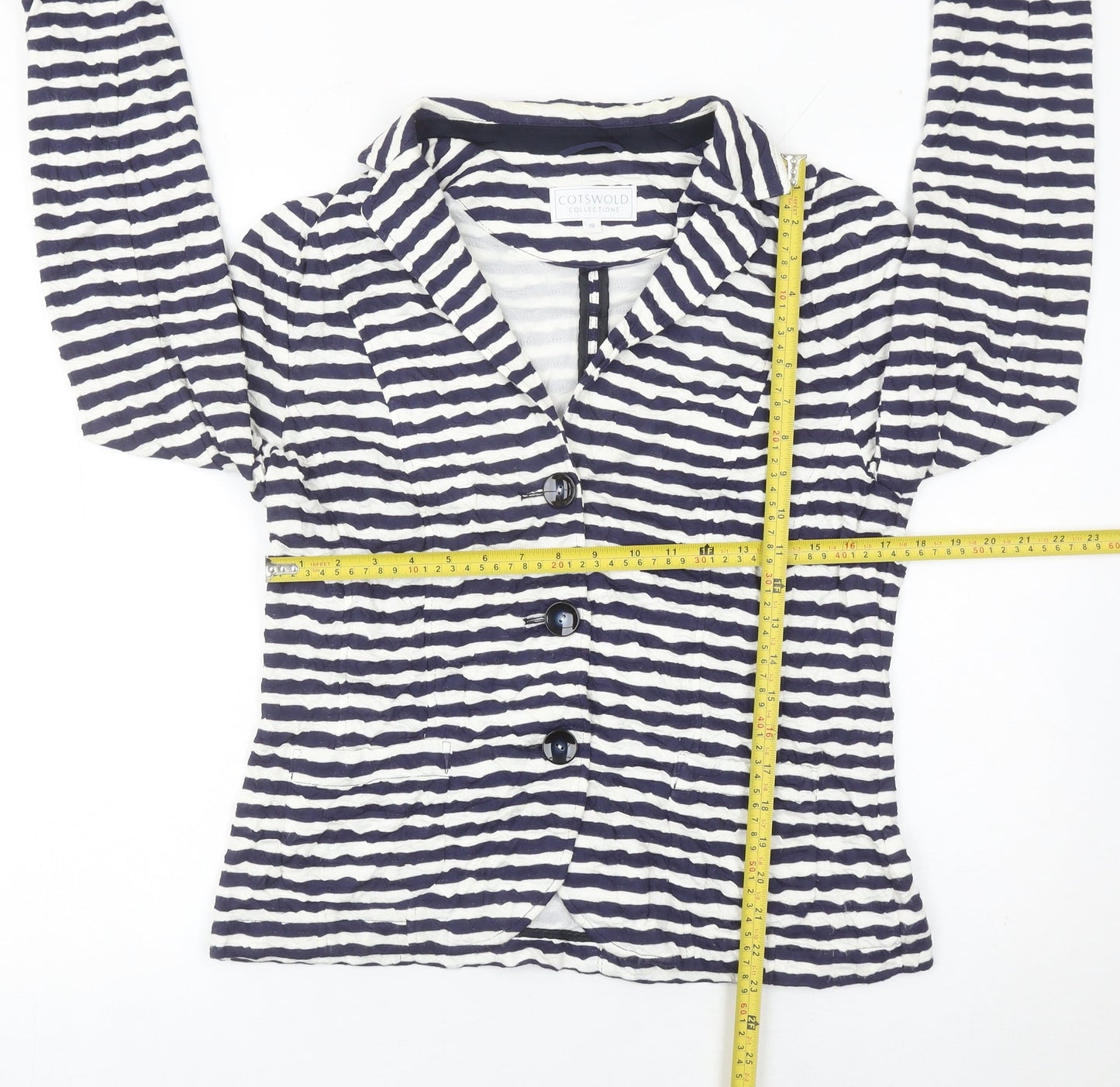 Cotswold Collections Women Blue White Striped Blazer Size 16