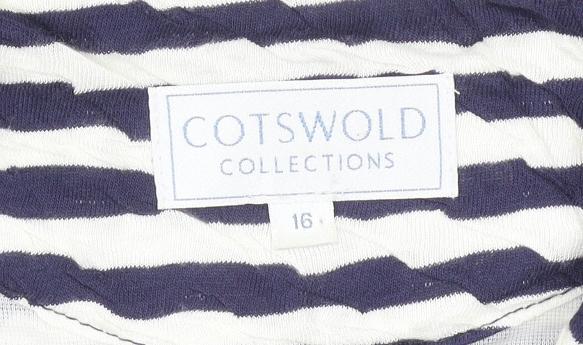 Cotswold Collections Women Blue White Striped Blazer Size 16
