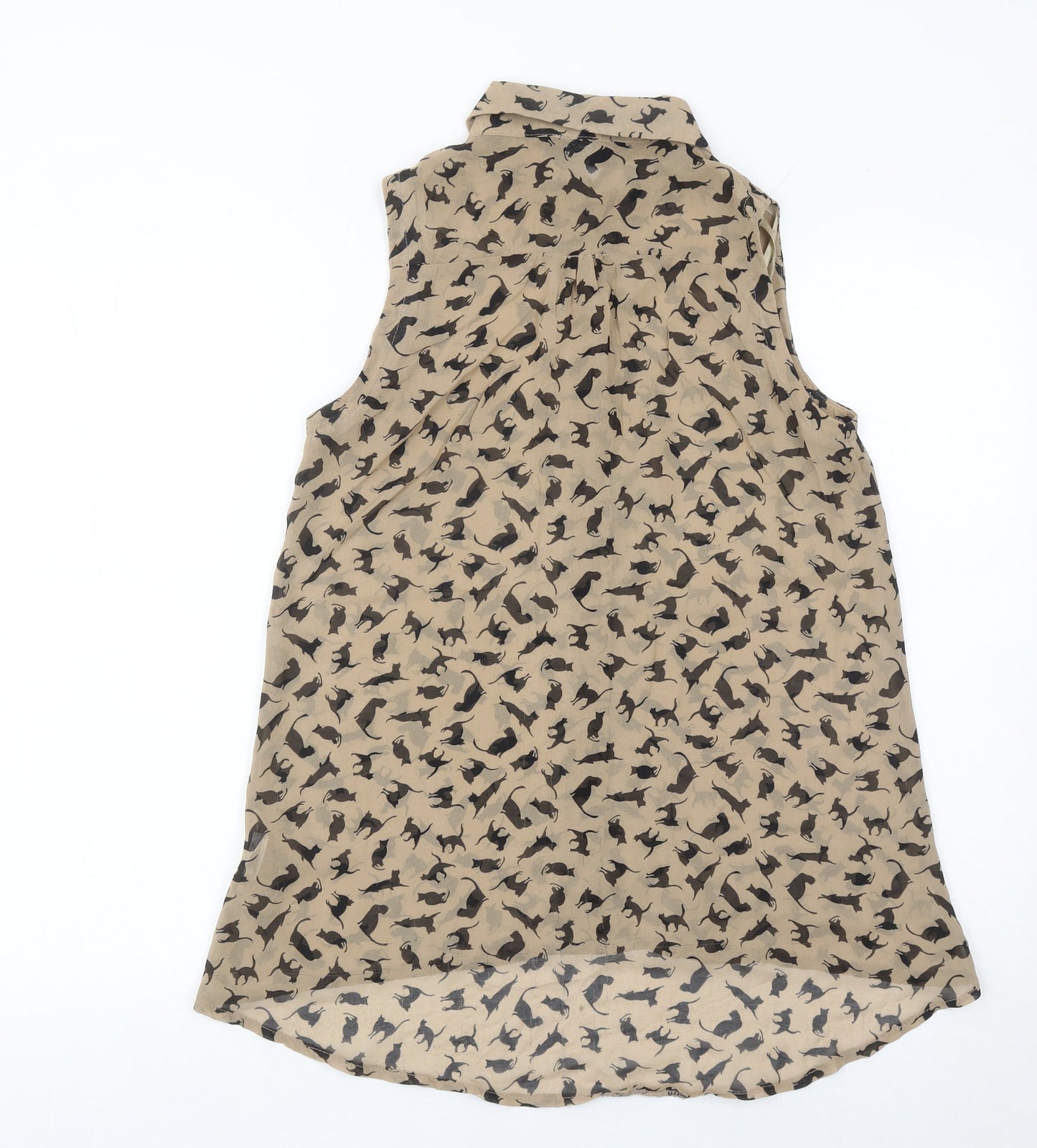 AX Paris Womens Beige Cat Print Sleeveless Button-Up Blouse Size 8
