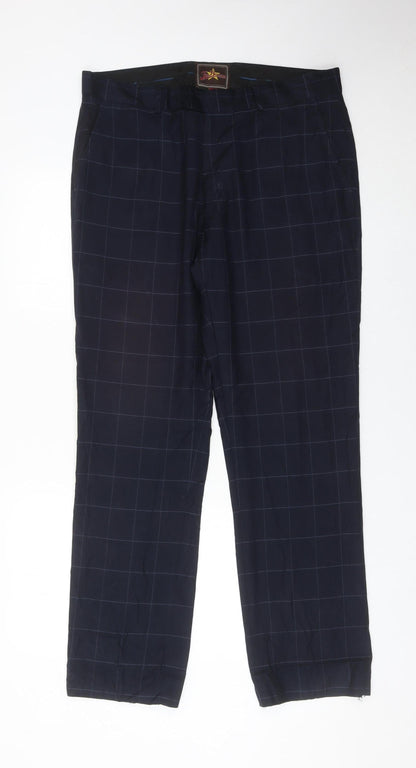 Joe Browns Men's Blue Check Dress Pants 34R Straight Leg Formal Trousers