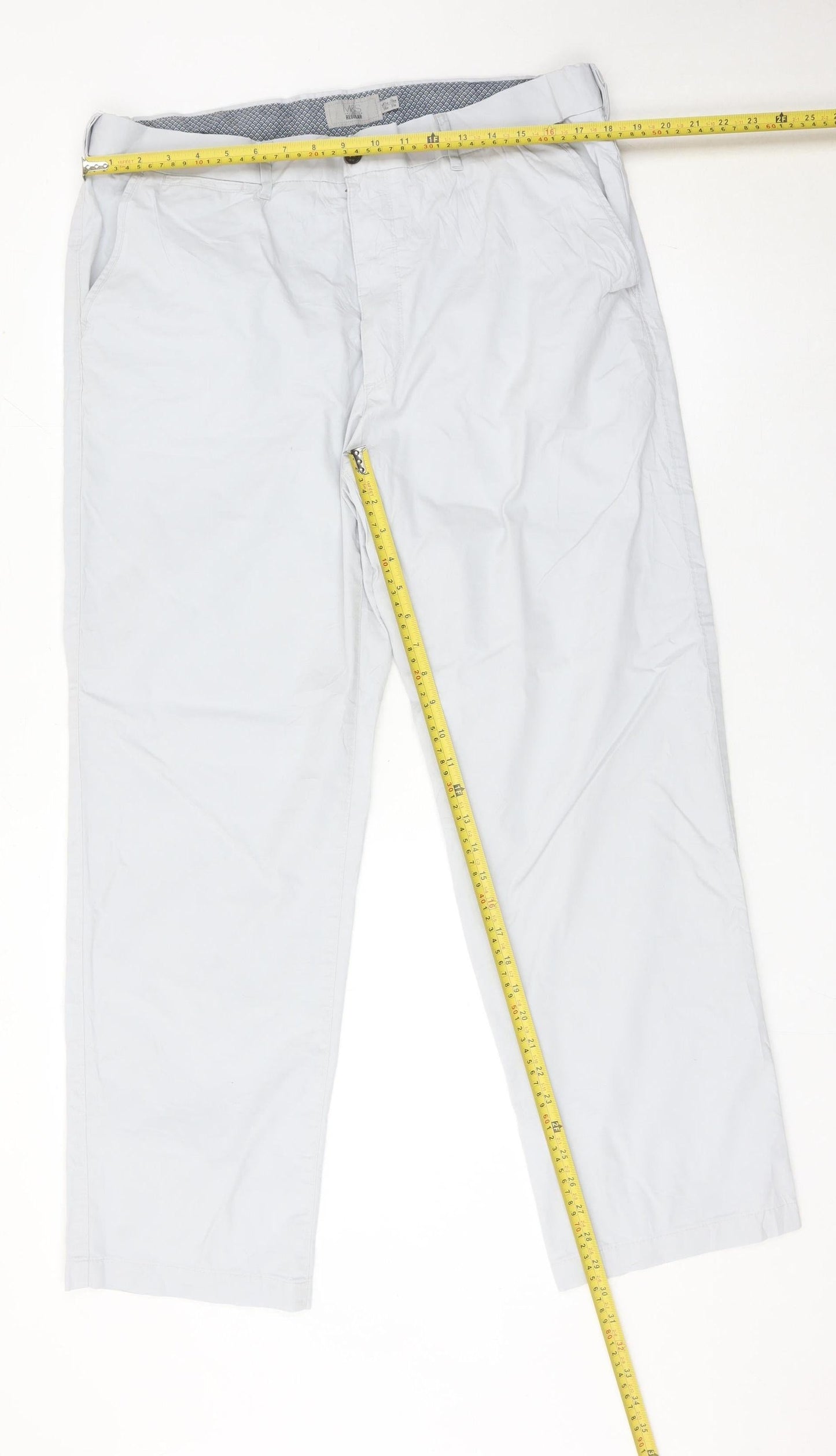 Marks and Spencer Mens Grey Chino Trousers 38W 31L Regular Fit