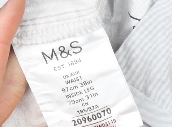 Marks and Spencer Mens Grey Chino Trousers 38W 31L Regular Fit