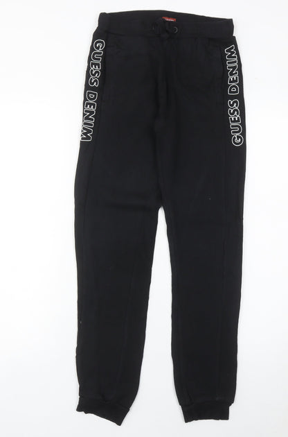 Guess Boys Black Jogger Trousers Age 12 Years Logo Side Stripe