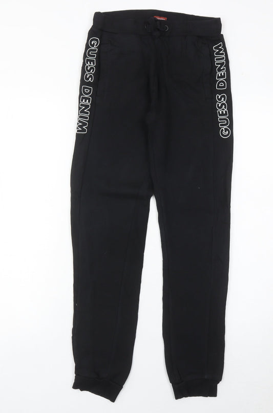Guess Boys Black Jogger Trousers Age 12 Years Logo Side Stripe