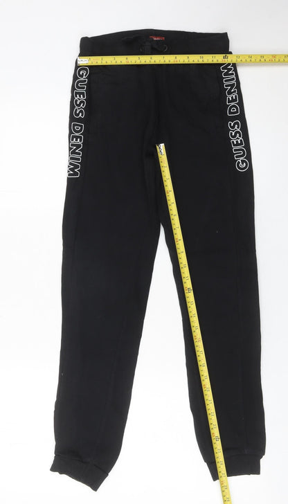 Guess Boys Black Jogger Trousers Age 12 Years Logo Side Stripe