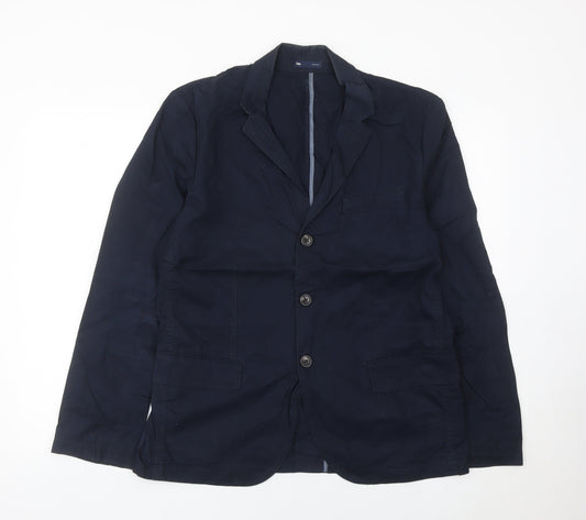 Gap Women Blue Cotton Single-Breasted Suit Jacket M