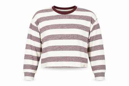 Pull&Bear Womens Striped Pullover Jumper Size 12 White Burgundy Cotton Blend