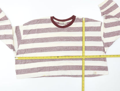 Pull&Bear Womens Striped Pullover Jumper Size 12 White Burgundy Cotton Blend