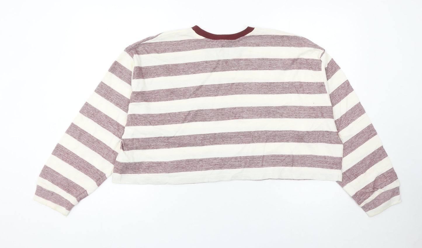 Pull&Bear Womens Striped Pullover Jumper Size 12 White Burgundy Cotton Blend
