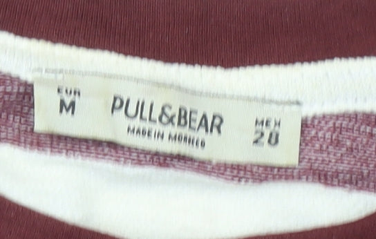 Pull&Bear Womens Striped Pullover Jumper Size 12 White Burgundy Cotton Blend