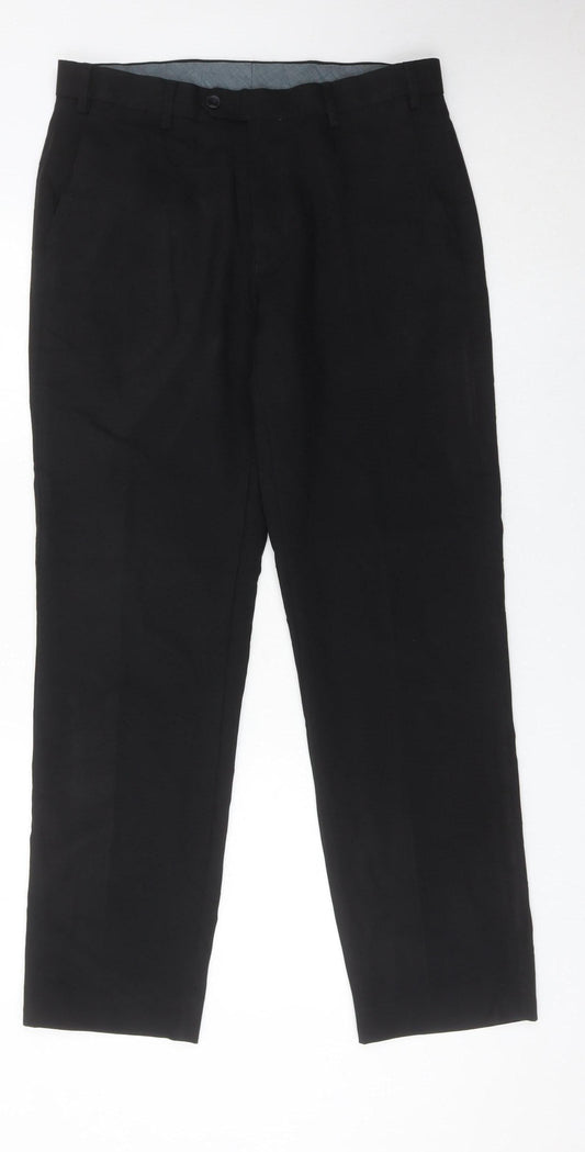 Marks and Spencer Men’s Black 32W 31L Regular Fit Dress Trousers
