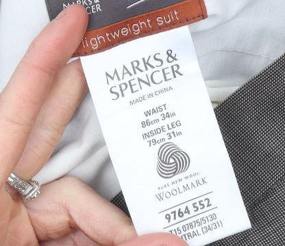 Marks and Spencer Men's Grey Wool Dress Pants Trousers 34W 31L