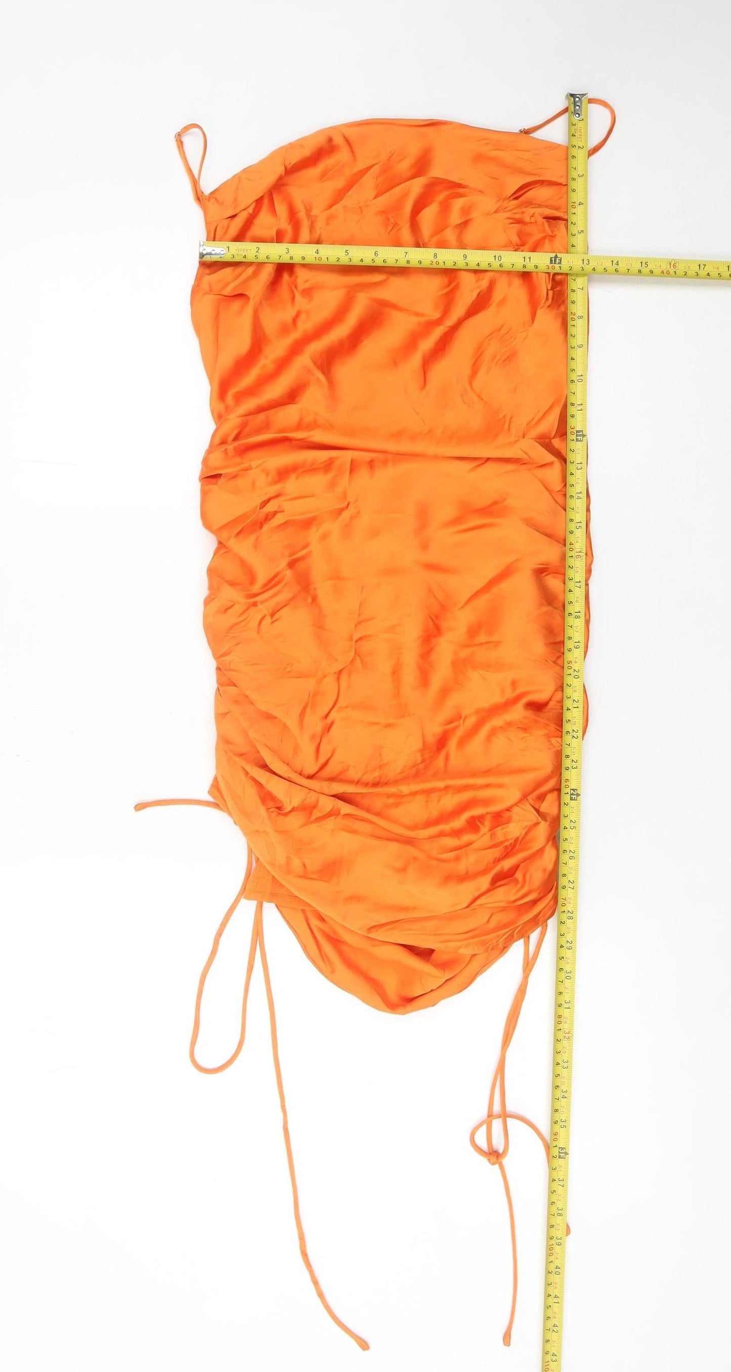 Zara Women’s Orange XS Mini Slip Dress Ruched Satin Cocktail